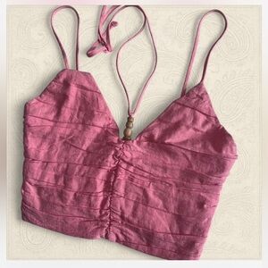 Cropped Zara halter style Top with wooden beads and side zip size Small